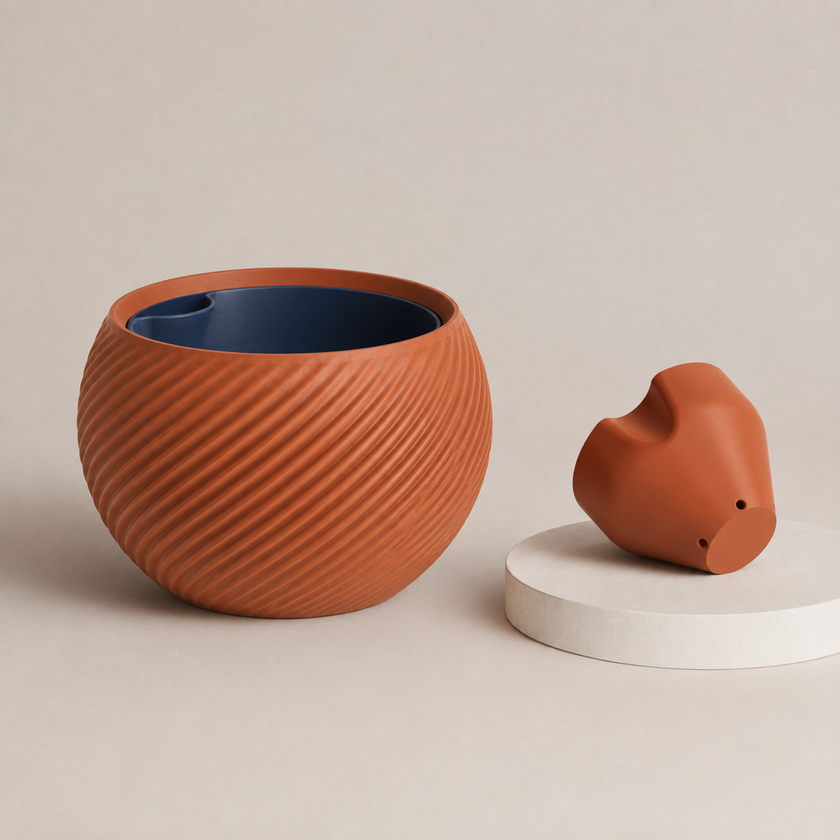 3D Printed Self-Watering Indoor Planter with Water Reservoir – Spiral Pot