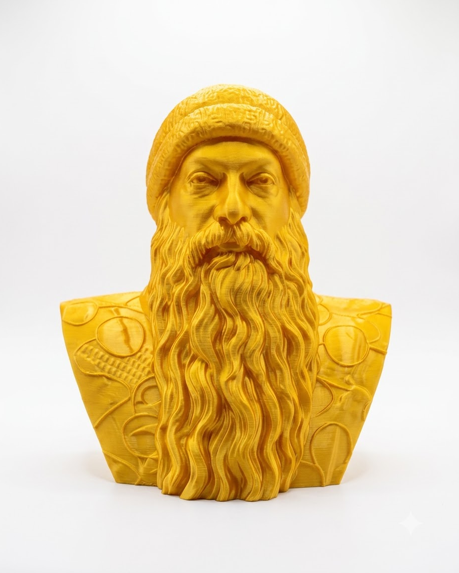 Golden osho Mystic Bearded Sage Bust – 3D Printed Spiritual Home Decor Statue