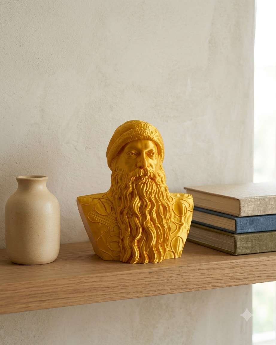 Golden osho Mystic Bearded Sage Bust – 3D Printed Spiritual Home Decor Statue