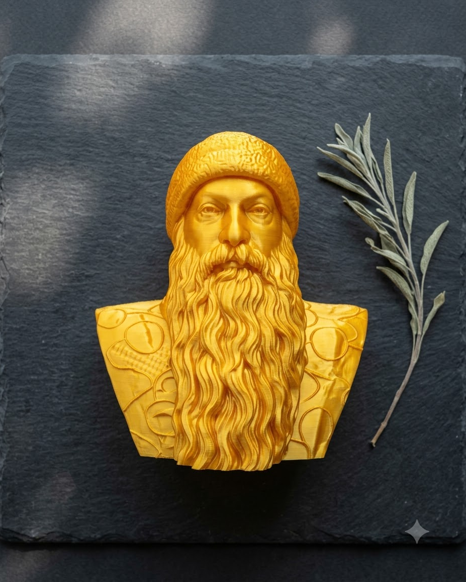 Golden osho Mystic Bearded Sage Bust – 3D Printed Spiritual Home Decor Statue
