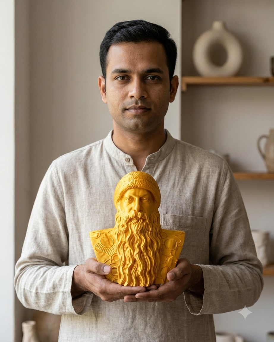 Golden osho Mystic Bearded Sage Bust – 3D Printed Spiritual Home Decor Statue