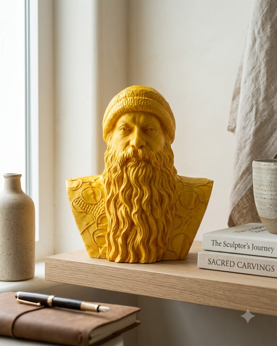 Golden osho Mystic Bearded Sage Bust – 3D Printed Spiritual Home Decor Statue