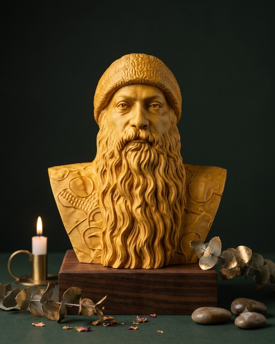Golden osho Mystic Bearded Sage Bust – 3D Printed Spiritual Home Decor Statue