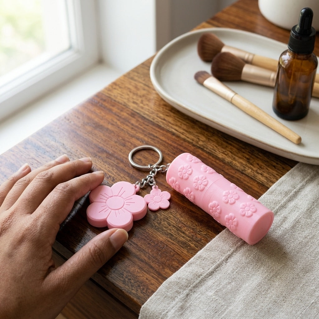 3D Printed Floral Lip Balm Holder Keychain