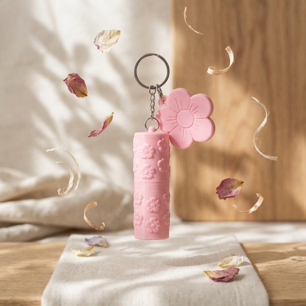 3D Printed Floral Lip Balm Holder Keychain