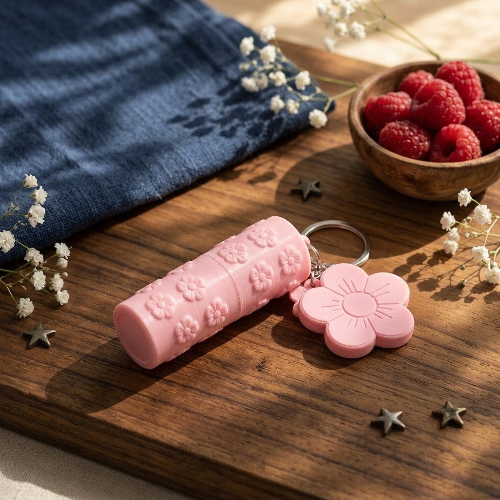 3D Printed Floral Lip Balm Holder Keychain