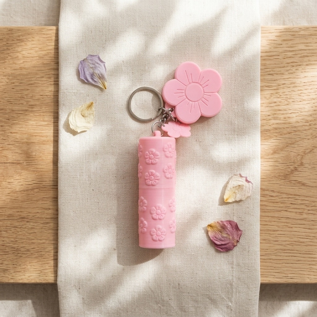3D Printed Floral Lip Balm Holder Keychain