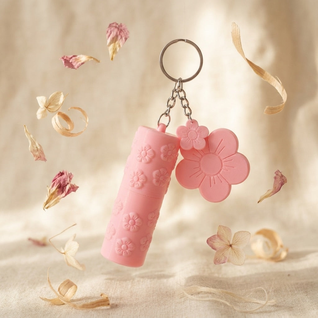 3D Printed Floral Lip Balm Holder Keychain