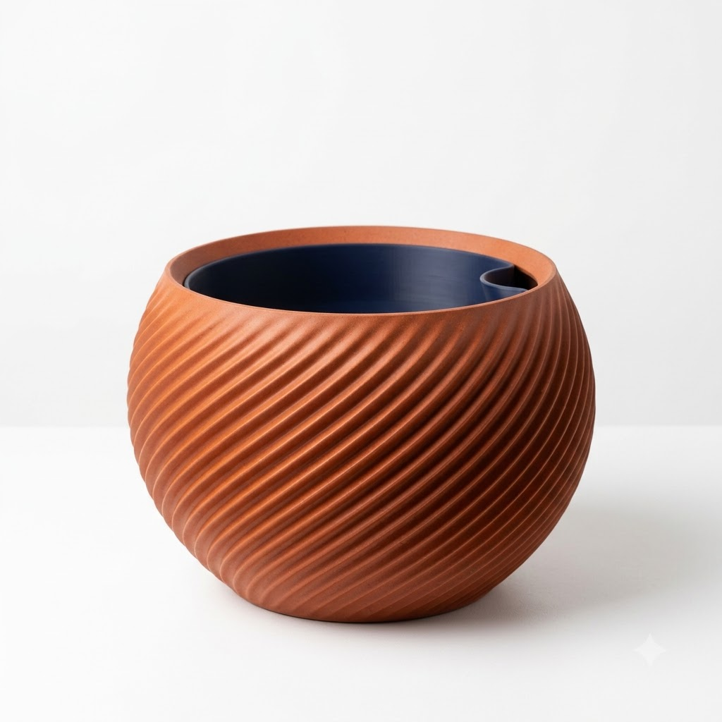 3D Printed Self-Watering Indoor Planter with Water Reservoir – Spiral Pot