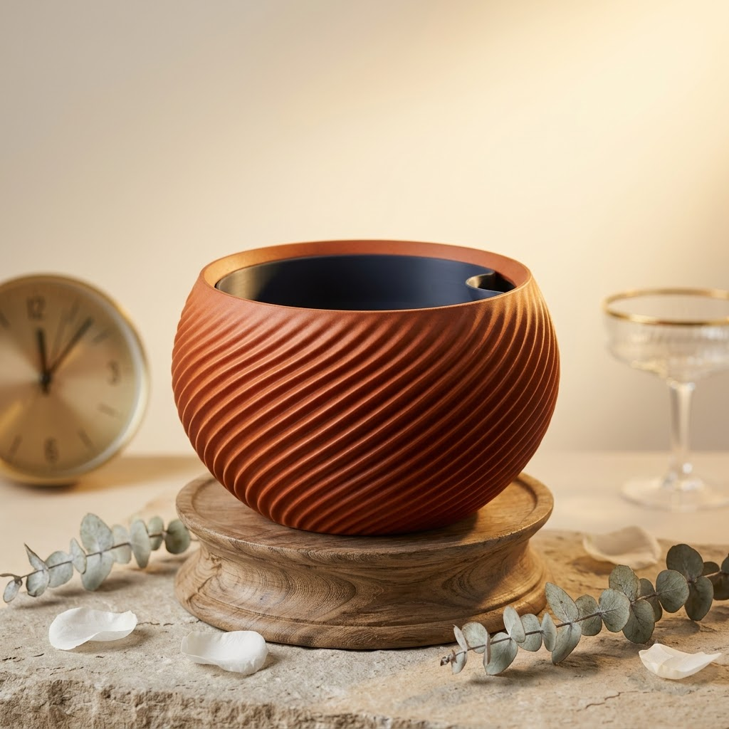 3D Printed Self-Watering Indoor Planter with Water Reservoir – Spiral Pot