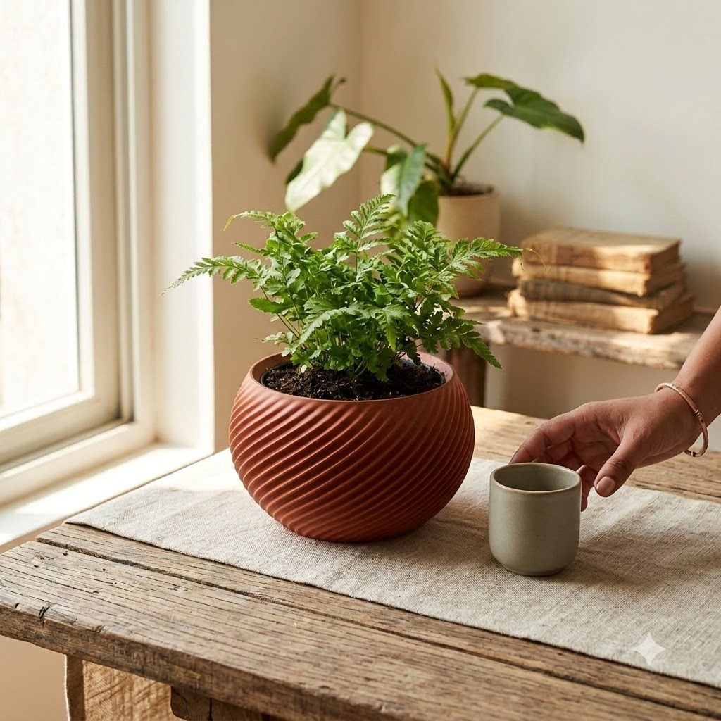 3D Printed Self-Watering Indoor Planter with Water Reservoir – Spiral Pot