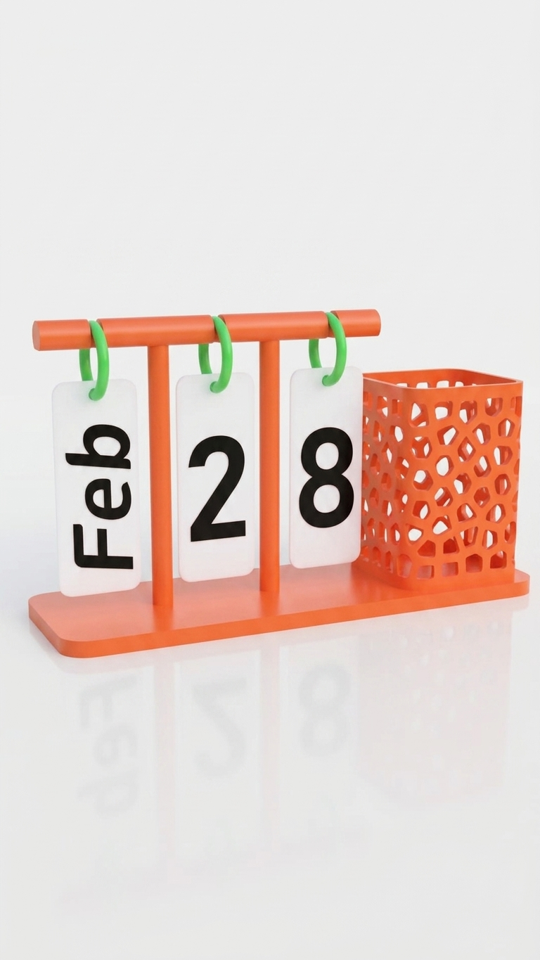 3D Printed Desk Calendar & Pen Organizer – Reusable Desktop Date Display