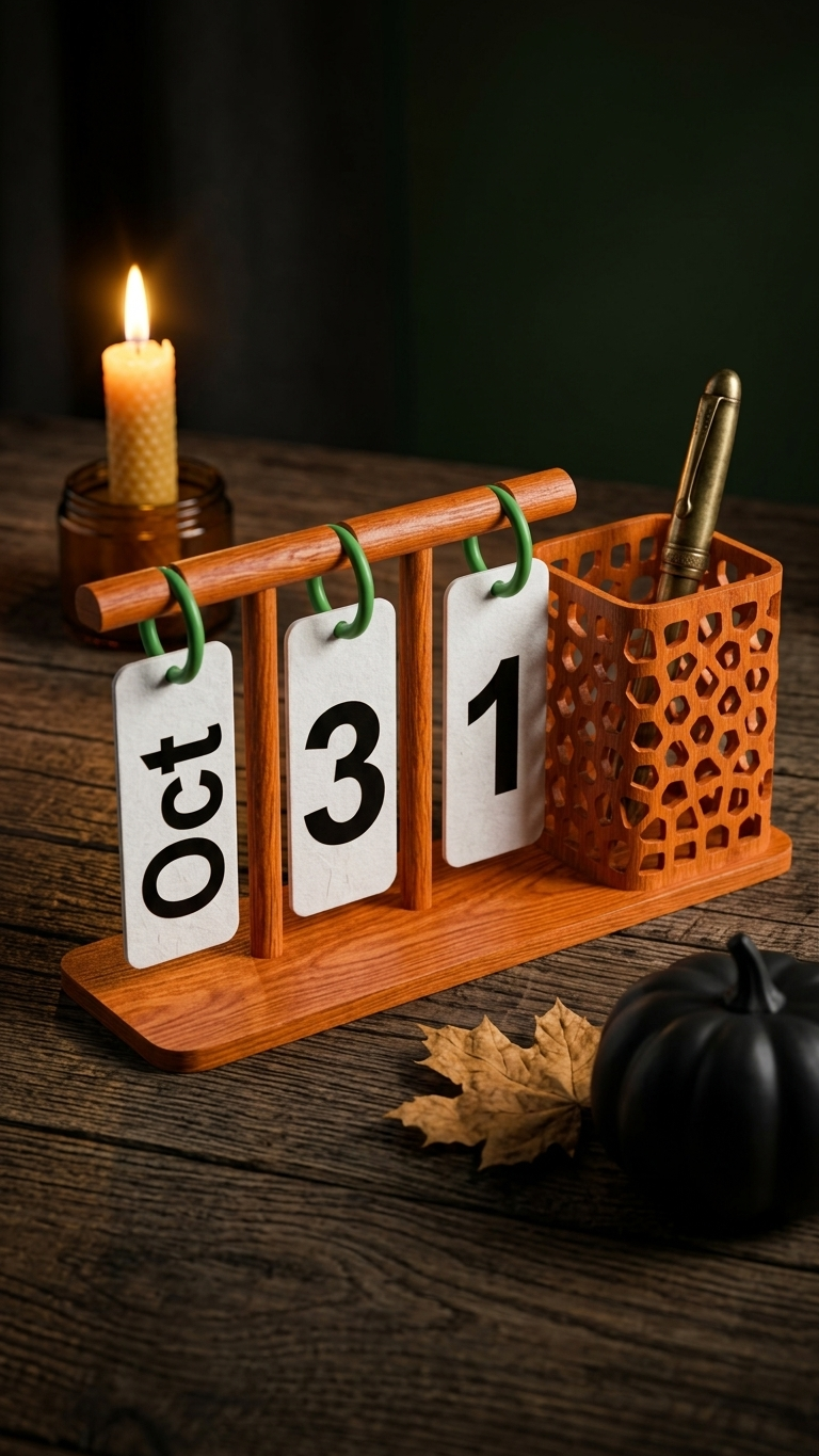3D Printed Desk Calendar & Pen Organizer – Reusable Desktop Date Display