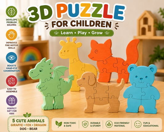 Animal Puzzle Set for Kids – Montessori Style Educational Toy | Set of 5 3D Printed
