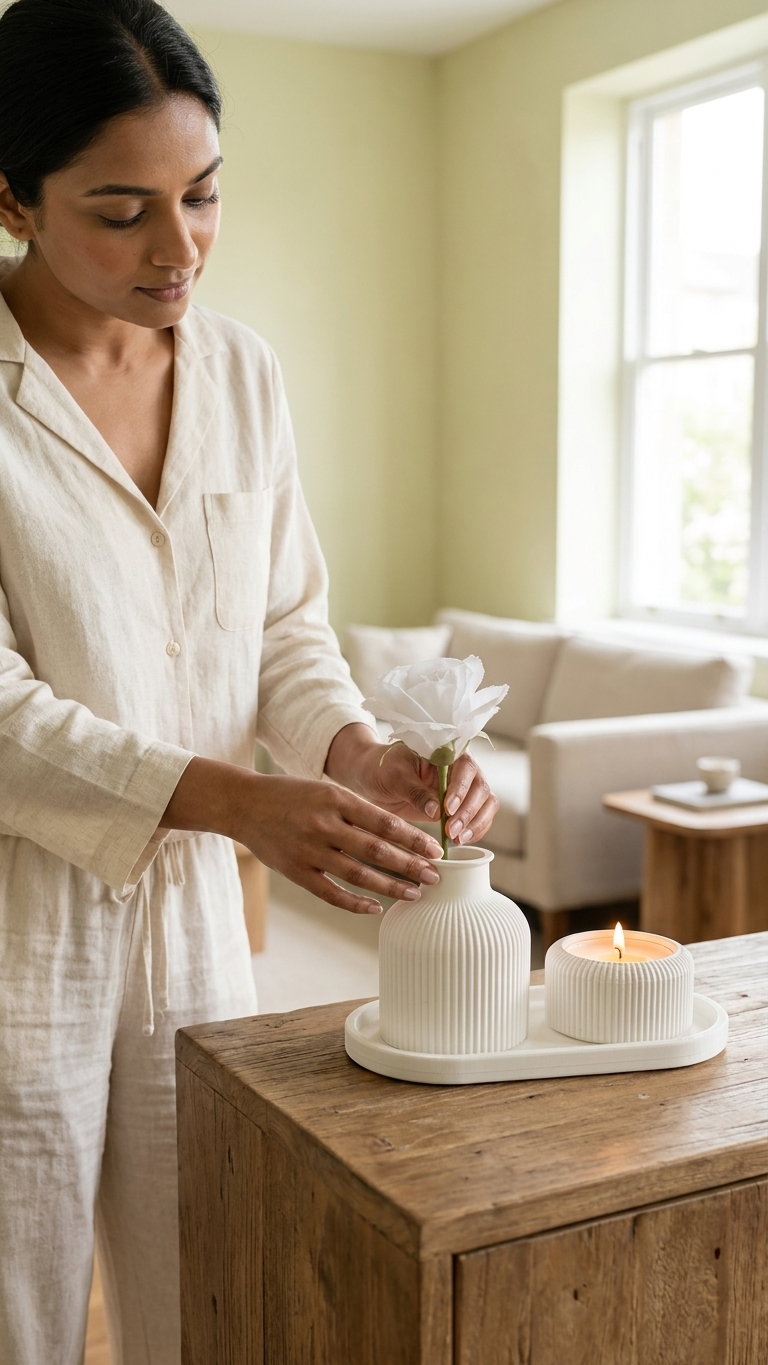 Ribbed Vase & Candle Holder Set – Minimalist Home Decor Tray
