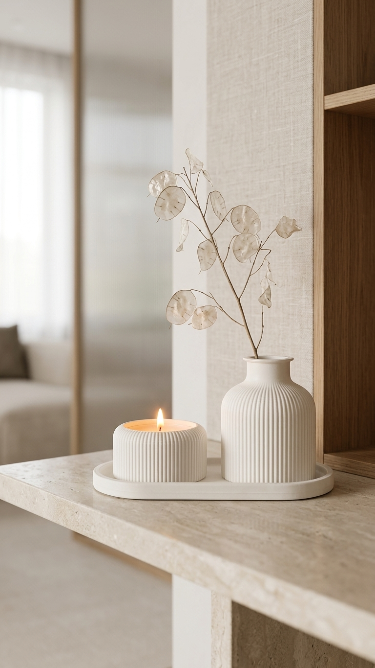 Ribbed Vase & Candle Holder Set – Minimalist Home Decor Tray