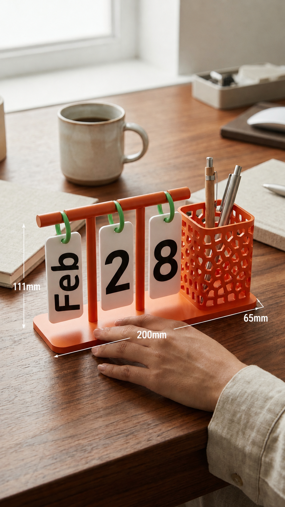3D Printed Desk Calendar & Pen Organizer – Reusable Desktop Date Display