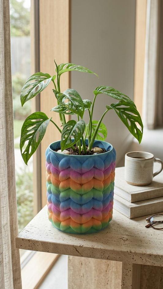 Multicolor 3D Printed Planter – Decorative Ribbed Indoor Plant Pot