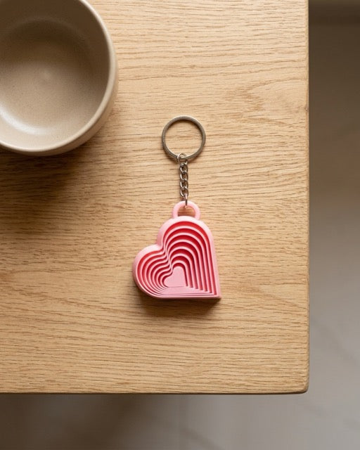 Pink Heart Layered Keychain