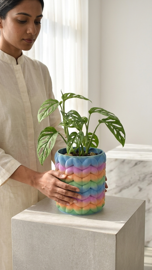 Multicolor 3D Printed Planter – Decorative Ribbed Indoor Plant Pot